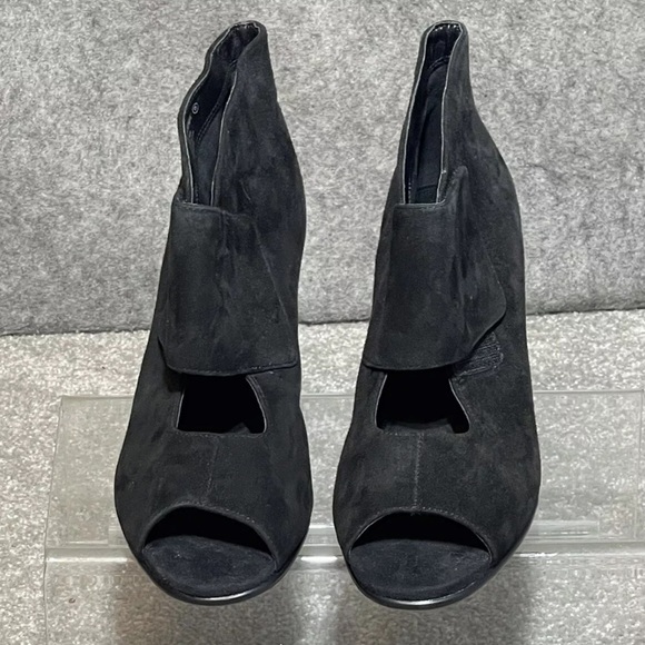 Aerosoles Y2K Suede Black Booties Womens 8 1/2 Wedge Heel Open‎ Toe Goth Witchy - Picture 4 of 11